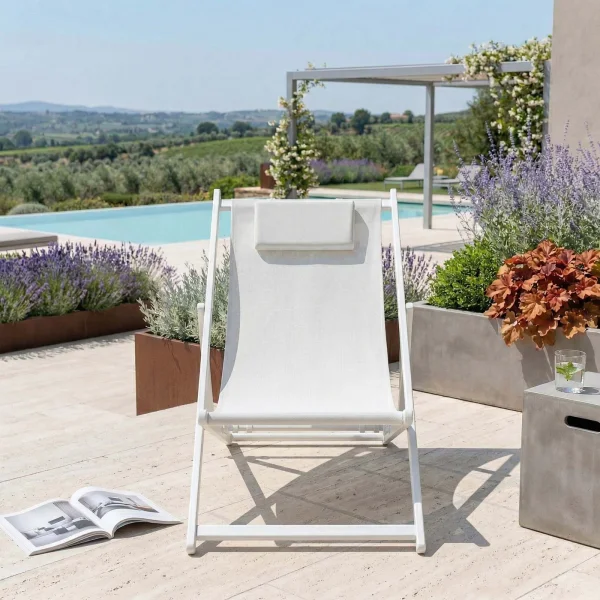 Sedia a sdraio pieghevole da giardino in alluminio e textilene bianco Coralia