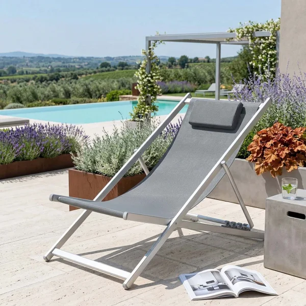 Sedia a sdraio pieghevole da giardino in alluminio e textilene grigio antracite Coralia