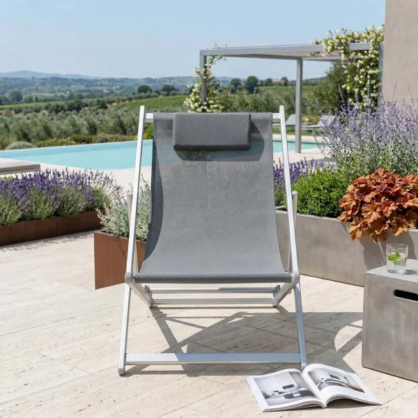 Sedia a sdraio pieghevole da giardino in alluminio e textilene grigio antracite Coralia