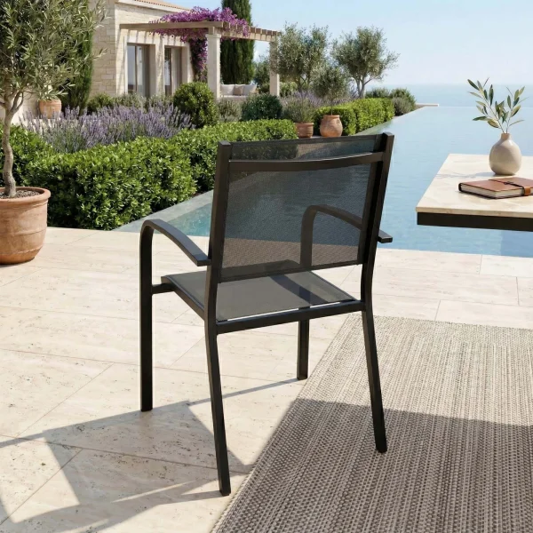 Sedia da giardino impilabile con braccioli tondi in alluminio antracite e textilene grigio Brezza