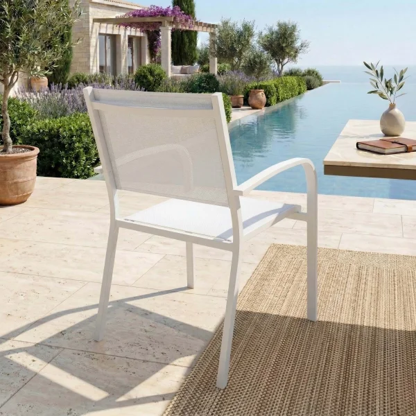 Sedia da giardino impilabile con braccioli tondi in alluminio e textilene bianco Brezza