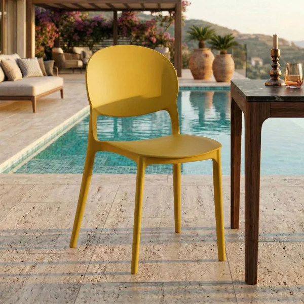 Sedia da giardino impilabile esterno in polipropilene giallo senape Pixel