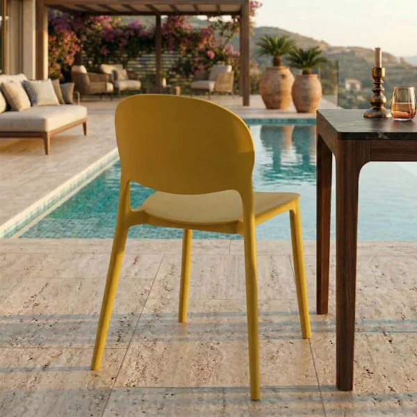Sedia da giardino impilabile esterno in polipropilene giallo senape Pixel