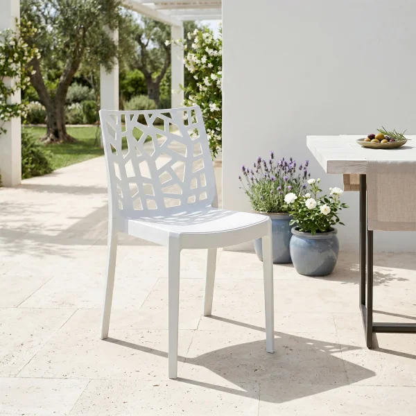 Sedia da giardino impilabile in polipropilene bianco India