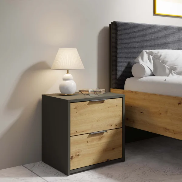 Set 2 comodini 44x46h cm 2 cassetti antracite rovere Garda