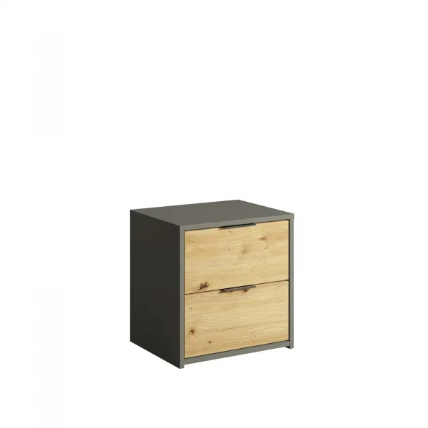 Set 2 comodini 44x46h cm 2 cassetti antracite rovere Garda