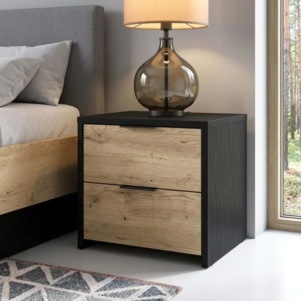 Set 2 comodini 44x46h cm con 2 cassetti nero frassinato rovere Polinesia