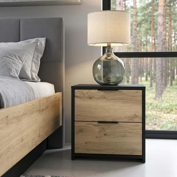 Set 2 comodini 44x46h cm con 2 cassetti nero frassinato rovere Polinesia