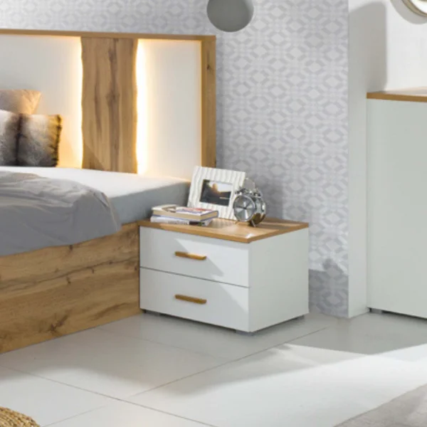 Set 2 comodini 46x35h cm 2 cassetti quercia bianco lucido Larry