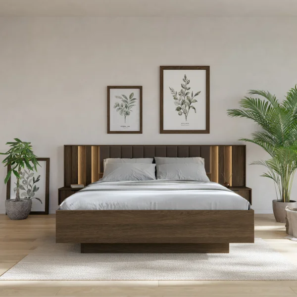 Set 2 comodini 50x102h cm con led 1 cassetto camera da letto noce Bois