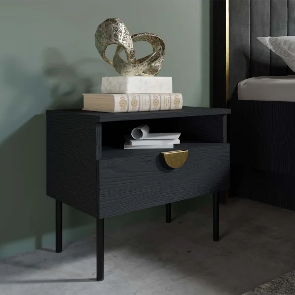 Set 2 comodini 50x45h cm 1 cassetto 1 vano a vista nero frassinato Innsbruck