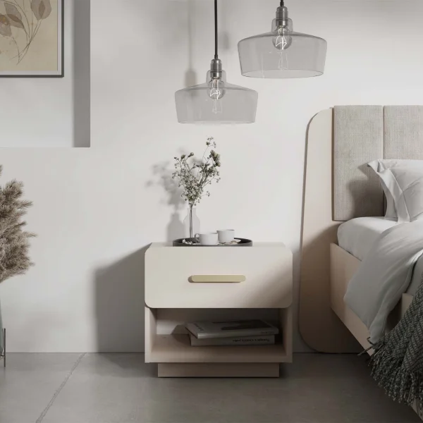 Set 2 comodini 53x48h cm 1 cassetto 1 vano a giorno beige cahsmere Budapest
