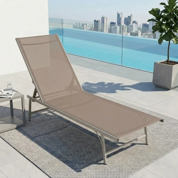 Set 2 lettini prendisole reclinabili pieghevoli in acciaio e textilene beige Solea