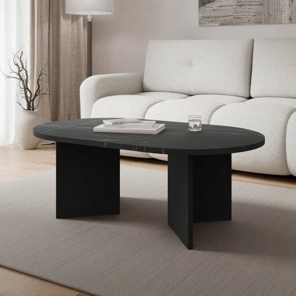 Tavolino da salotto 110x65cm effetto marmo nero Elden