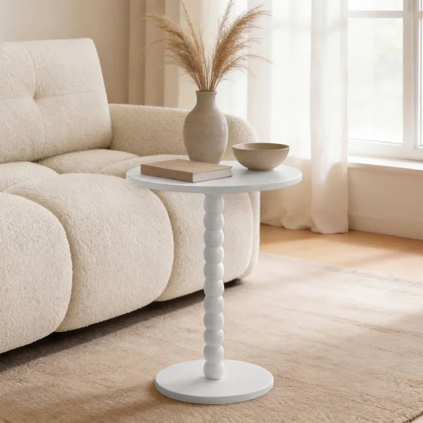 Tavolino da salotto 35x35cm rotondo bianco Loke