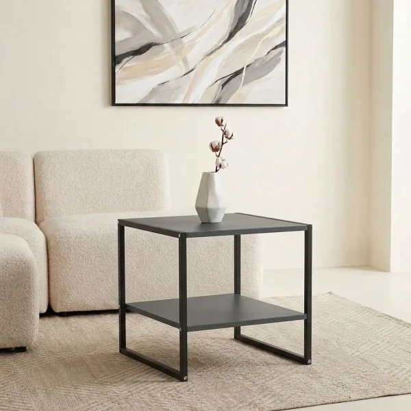 Tavolino da salotto 50x50cm industrial metallo antracite Loft