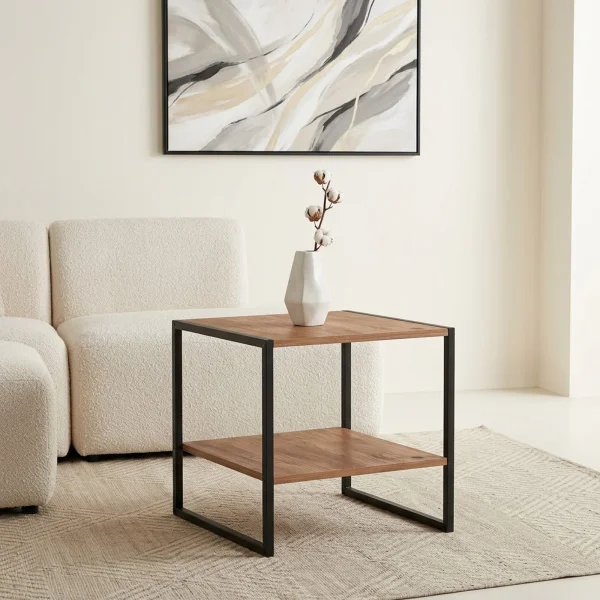 Tavolino da salotto 50x50cm industrial metallo rovere rustico Loft