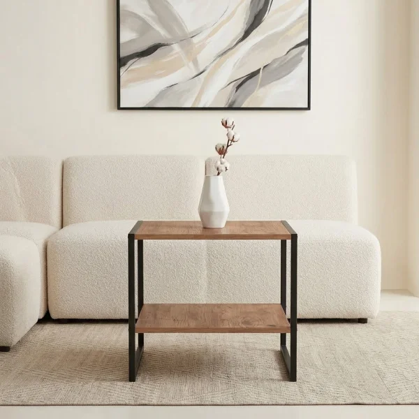 Tavolino da salotto 50x50cm industrial metallo rovere rustico Loft