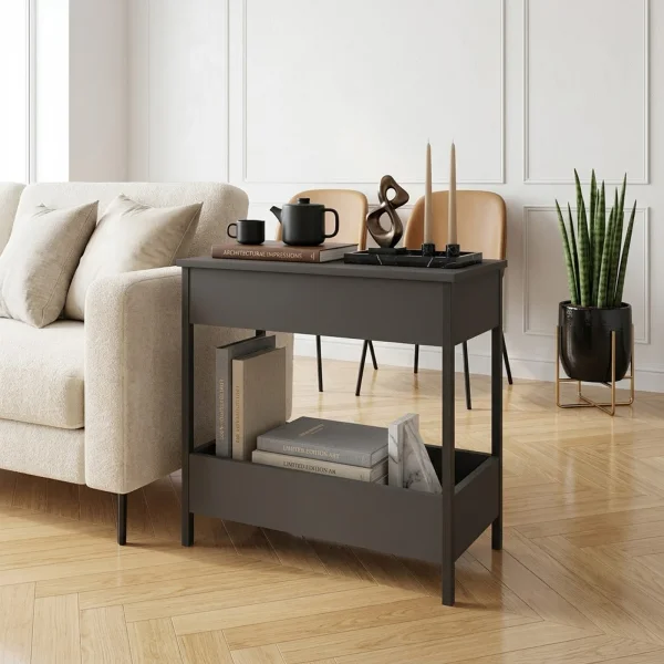 Tavolino da salotto 70x35cm 2 ripiani industrial metallo antracite Loft
