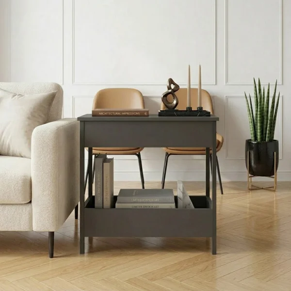 Tavolino da salotto 70x35cm 2 ripiani industrial metallo antracite Loft