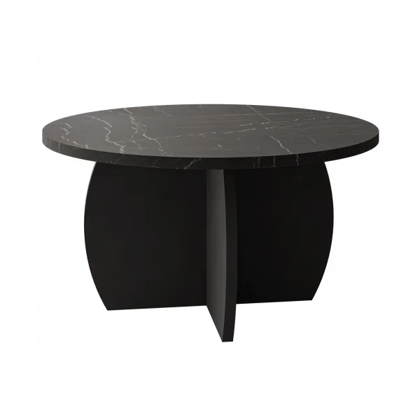 Tavolino da salotto 74x74cm rotondo effetto marmo nero Koda