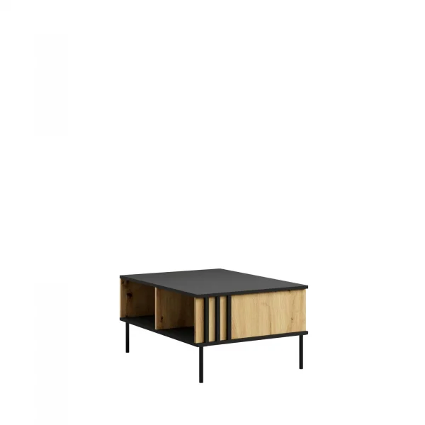 Tavolino da salotto 87x66 cm 2 vani a giorno cannettato nero rovere Garda