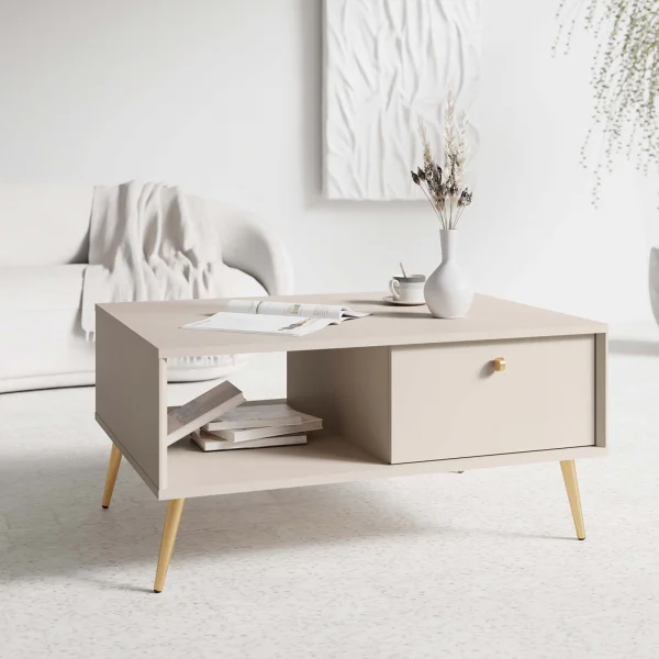 Tavolino da salotto 87x66cm 1 anta a ribalta 1 vano a vista beige cashmere Carly