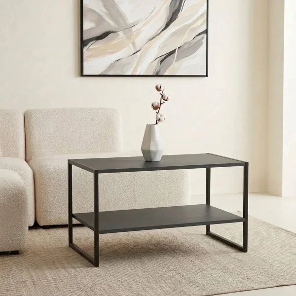 Tavolino da salotto 90x50cm industrial metallo antracite Loft