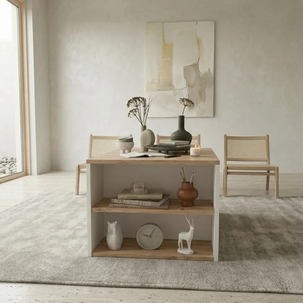 Tavolino da salotto 90x59cm 2 ripiani bianco rovere rustico Luzon