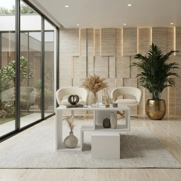 Tavolino da salotto 91x54h cm 4 vani a vista moderno multifunzione bianco Camaleo