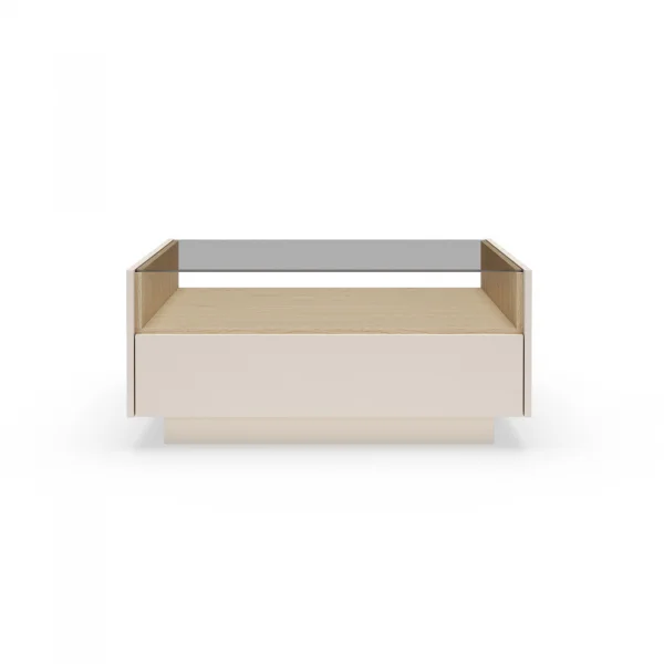 Tavolino da salotto 96x67cm con led 2 cassetti 1 ripiano a vista soggiorno beige rovere Cream