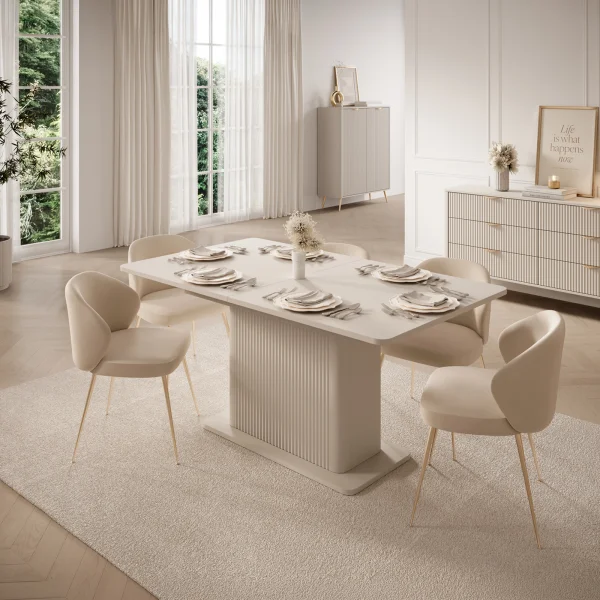 Tavolo allungabile 160/200x90cm rettangolare beige cannettato Ramis