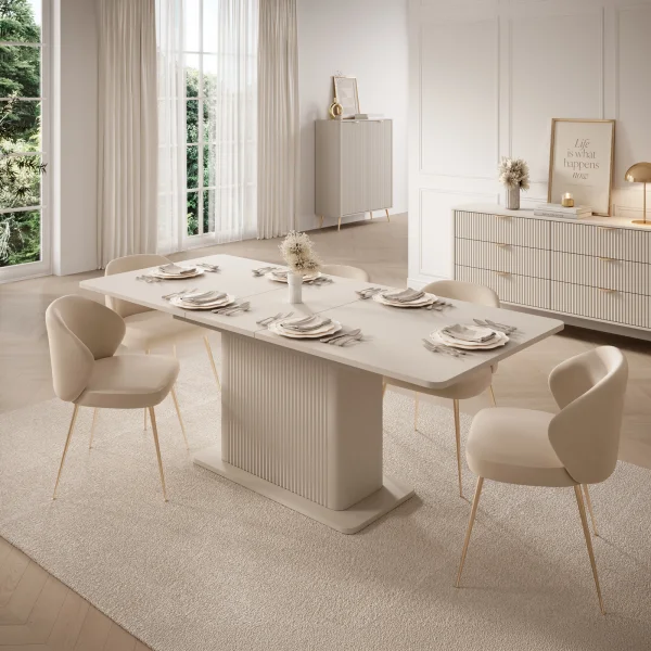 Tavolo allungabile 160/200x90cm rettangolare beige cannettato Ramis