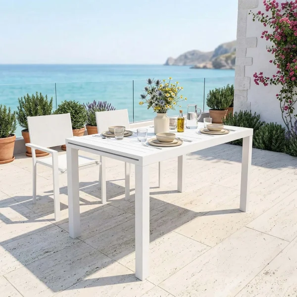 Tavolo da giardino allungabile 140/210x77cm in alluminio bianco Brezza