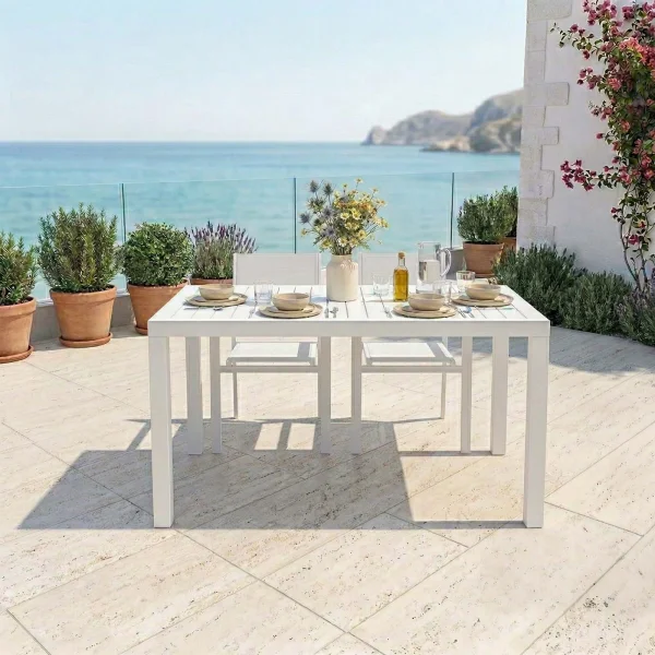 Tavolo da giardino allungabile 140/210x77cm in alluminio bianco Brezza