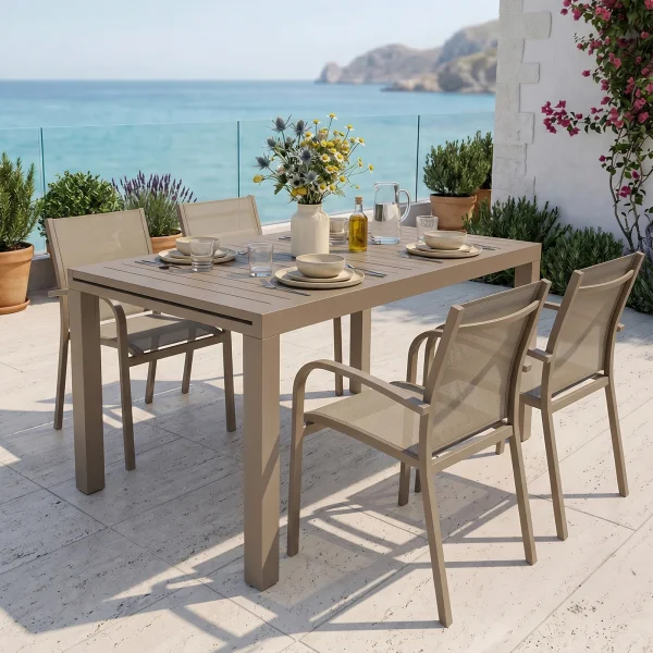 Tavolo da giardino allungabile 140/210x77cm in alluminio tortora Brezza