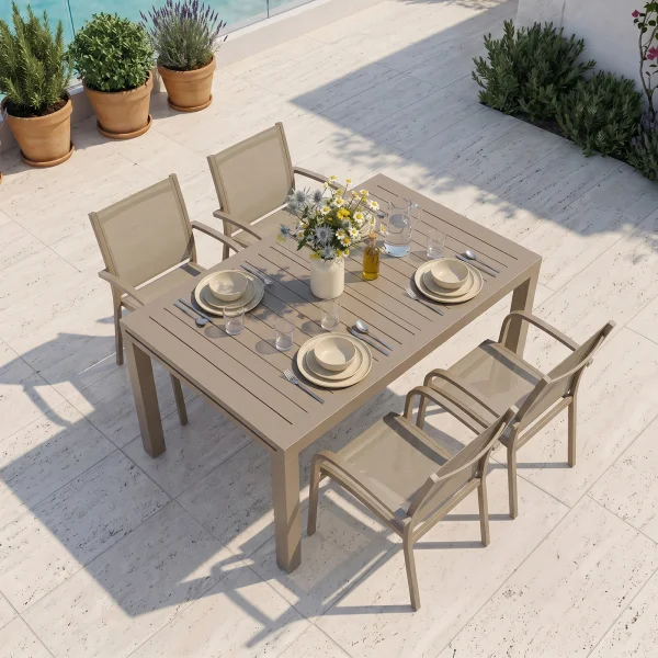 Tavolo da giardino allungabile 140/210x77cm in alluminio tortora Brezza