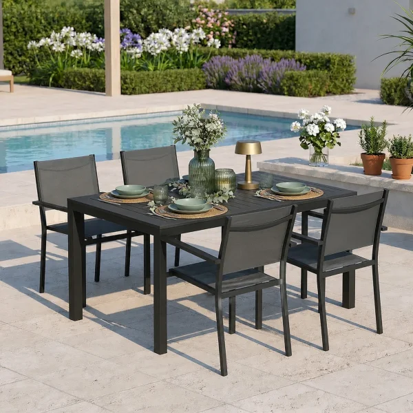 Tavolo da giardino allungabile 160/240x90cm in alluminio con top a doghe antracite Convivio