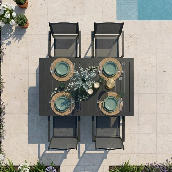 Tavolo da giardino allungabile 160/240x90cm in alluminio con top a doghe antracite Convivio
