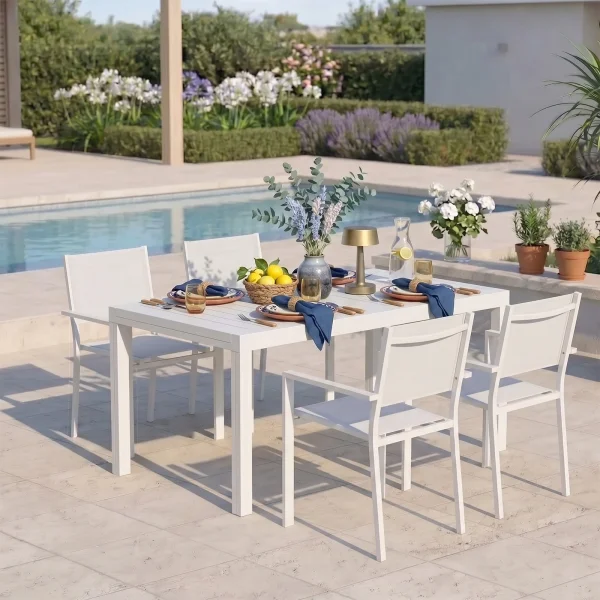 Tavolo da giardino allungabile 160/240x90cm in alluminio con top a doghe bianco Convivio
