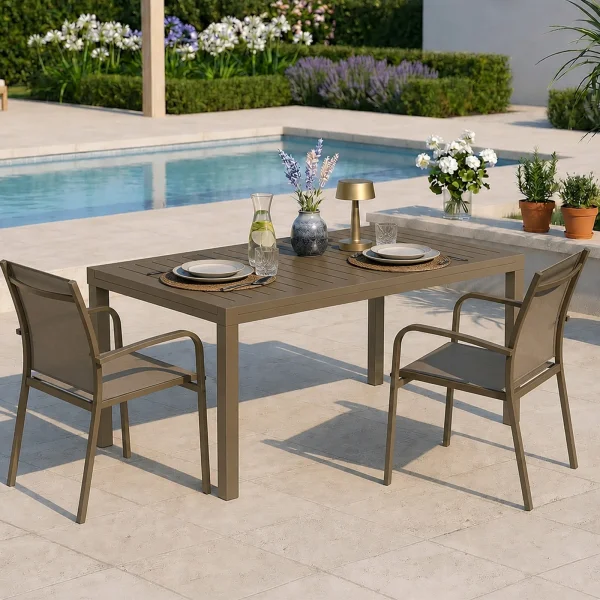Tavolo da giardino allungabile 160/240x90cm in alluminio con top a doghe tortora Convivio