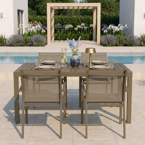 Tavolo da giardino allungabile 160/240x90cm in alluminio con top a doghe tortora Convivio
