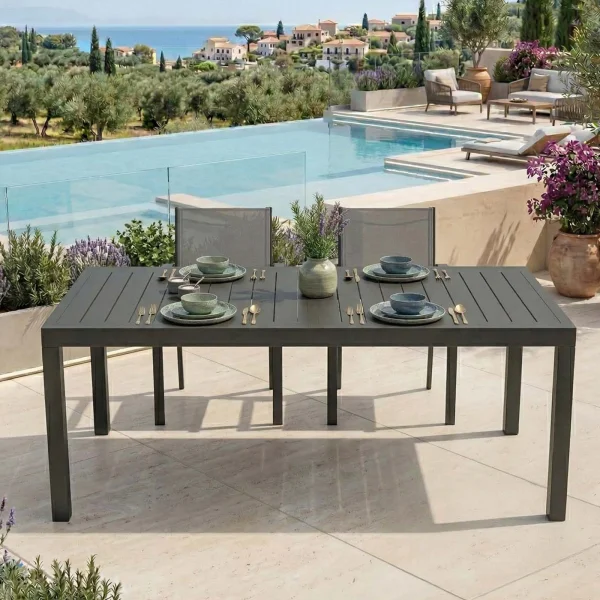 Tavolo da giardino allungabile 200/300x100cm in alluminio con top a doghe antracite Convivio