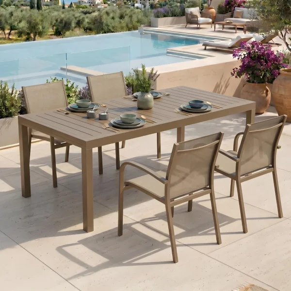 Tavolo da giardino allungabile 200/300x100cm in alluminio con top a doghe tortora Convivio