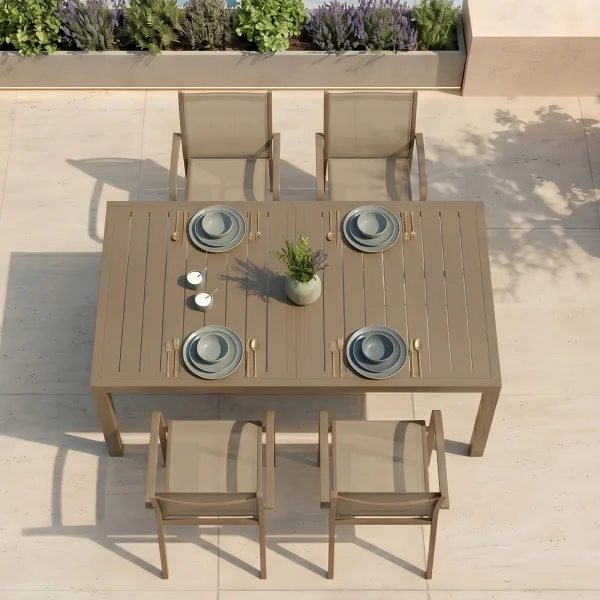 Tavolo da giardino allungabile 200/300x100cm in alluminio con top a doghe tortora Convivio