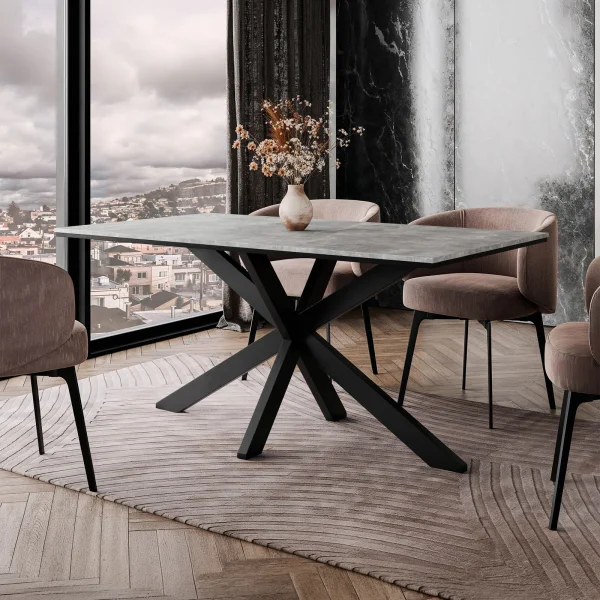 Tavolo da pranzo 160x90 cm industrial rettangolare grigio cemento metallo nero Steel
