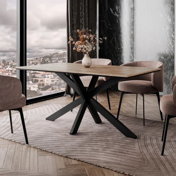 Tavolo da pranzo 160x90 cm industrial rettangolare rovere metallo nero Steel