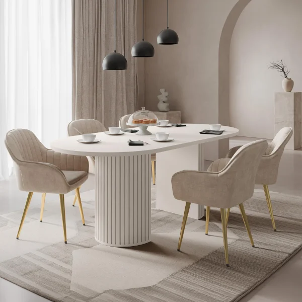 Tavolo da pranzo 185x90cm cannettato ovale beige cashmere Kelda