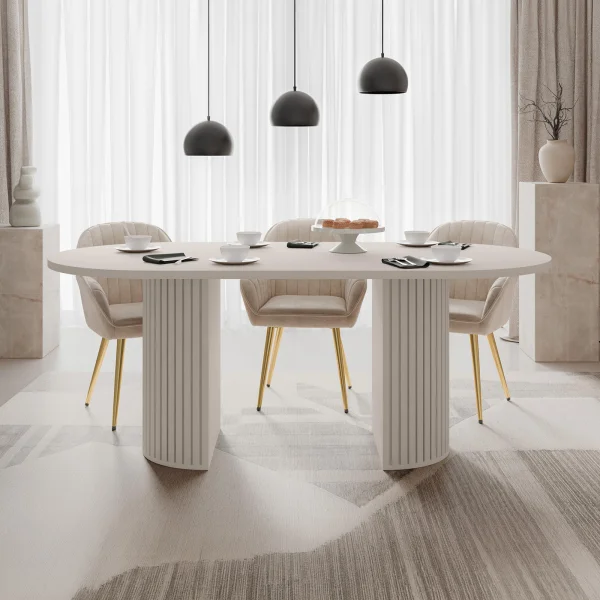 Tavolo da pranzo 185x90cm cannettato ovale beige cashmere Kelda