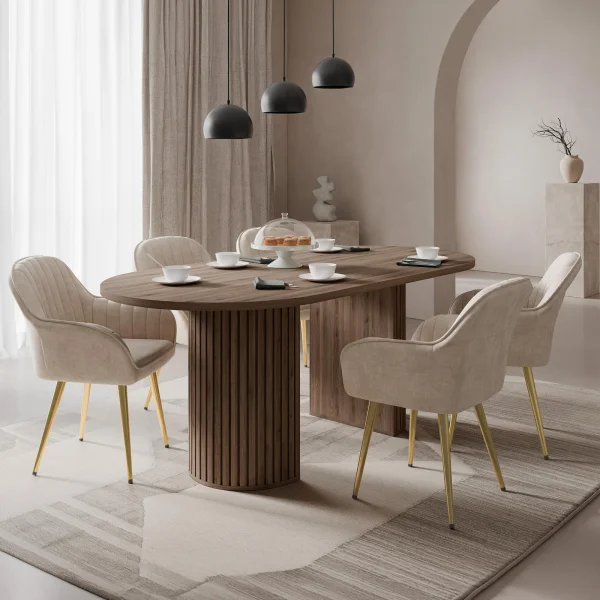 Tavolo da pranzo 185x90cm cannettato ovale noce Kelda